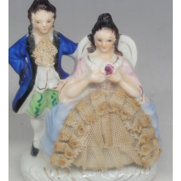 Whimsical Vintage Japan 2 Porcelain Figurine Pair Victorian Lace Romantic‎ Style - Picture 9 of 10